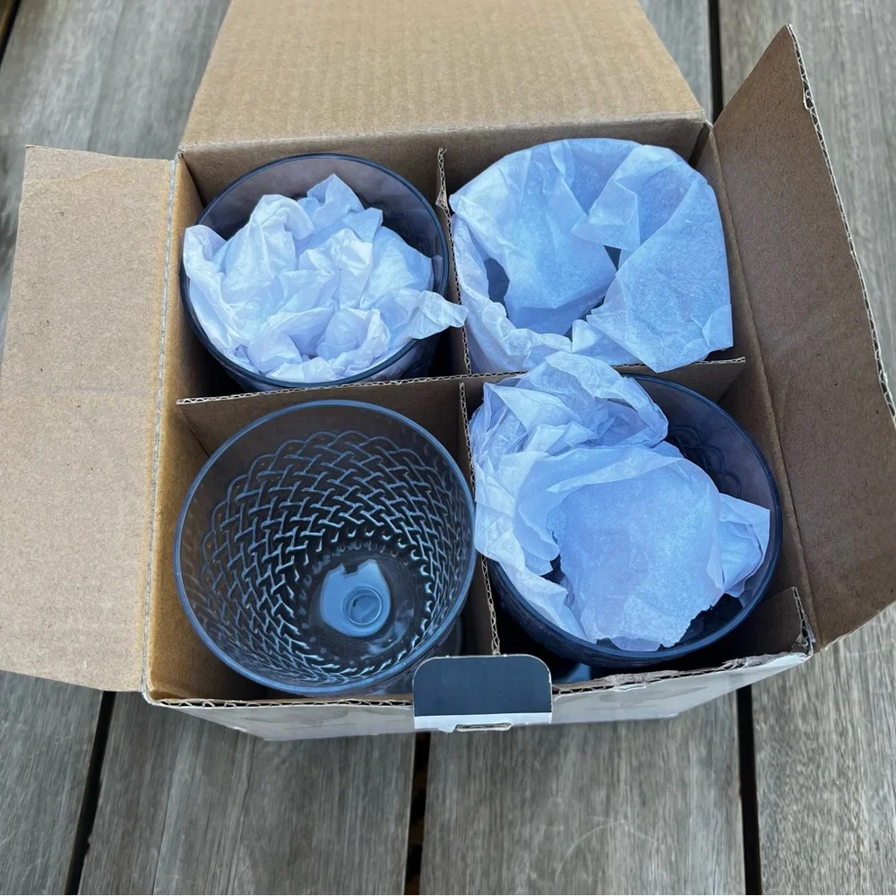 Williams Sonoma Basketweave Outdoor Shatterproof Plastic Goblets Set of Four